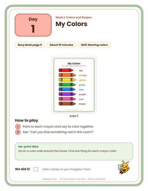 A day page from the 30-Day Activity Calendar
